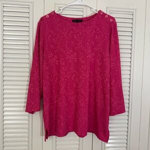 Napa Valley Women's Fuchsia Pink Textured 3/4 Sleeve Top Decorative Button Small